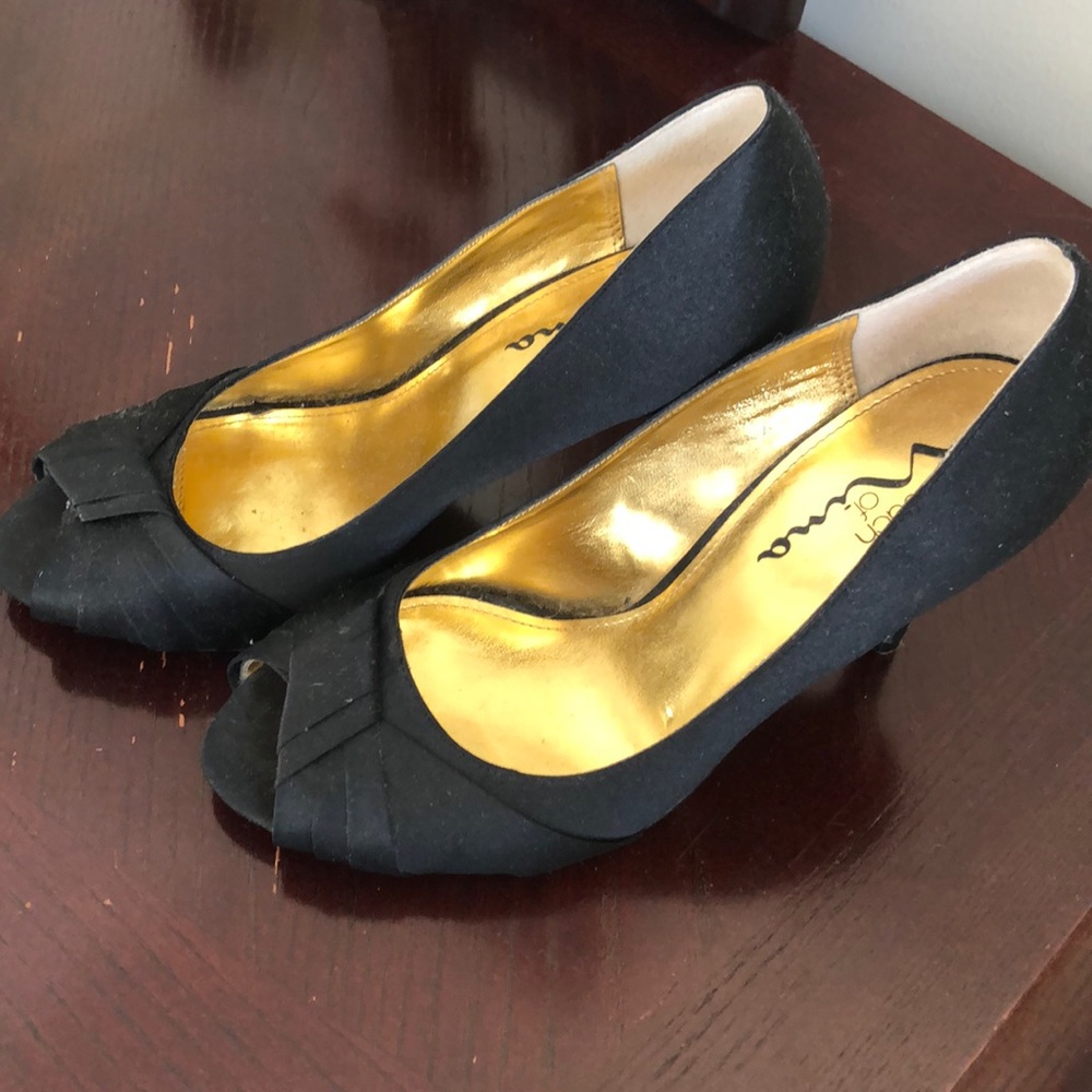 Touch of Nina Black Satin Peep Toes